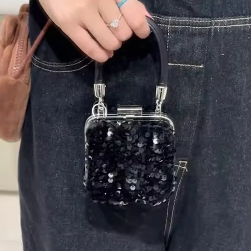 

Female Shoulder Bags New Black Handbag Glitter Chain Bag Leisure Mini Lipstick Versatile Crossbody Bags Fashion Small Square Bag