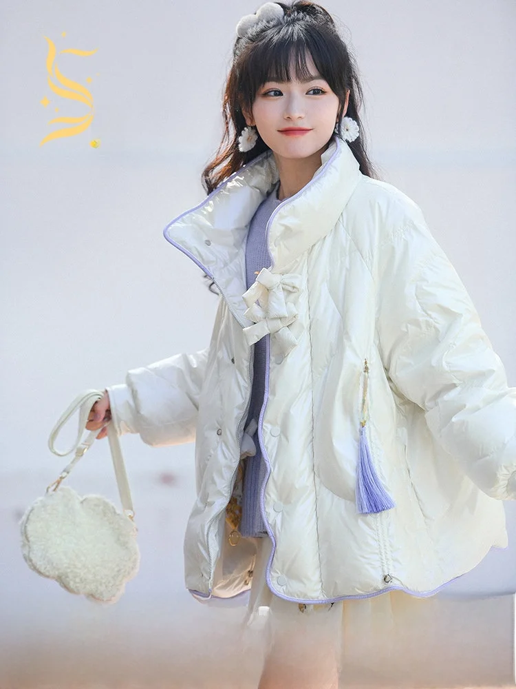 

Thirteen Surplus ort Sle Embroidered Fringe Knot Warm White down Jaet Modern Sle No Hat Nylon Material