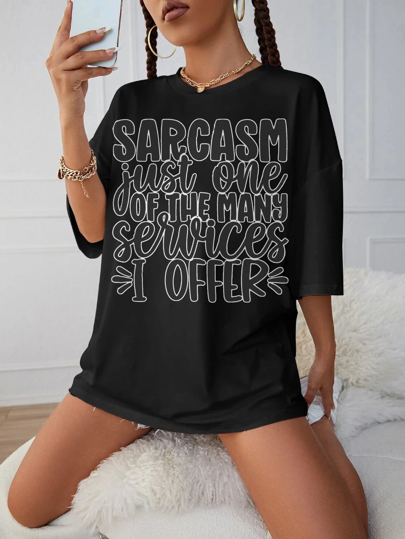 

Sarcasm Just One Of My Many Services I Предложение Одежда для беременных для женщин Черная свободная футболка с круглым вырезом для поздней беременности