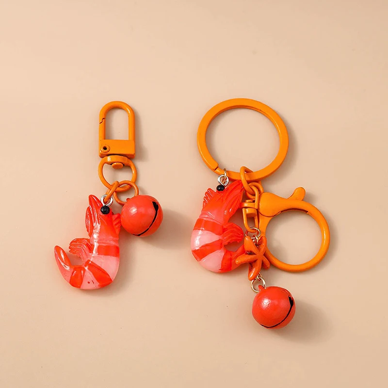 Cute Resin 3D Shrimp Keychain Simulation Food Key Ring Pendants For Women Girls Handbag Decor DIY Handmade Jewelry Gifts