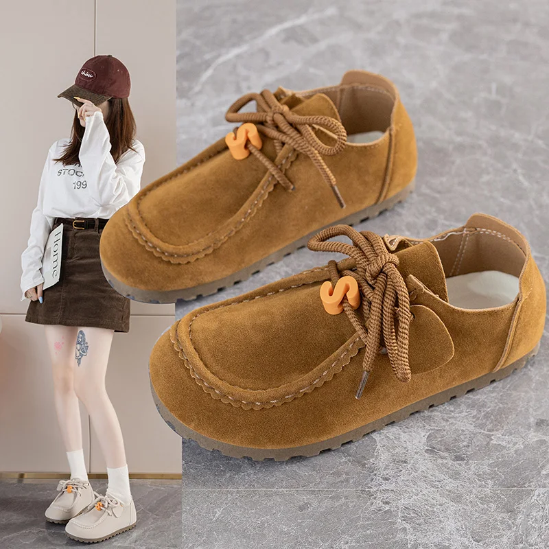 

Strap-reinforced Retro British Style Suede Loafers, 2025 Autumn Slip-resistant and Durable Low-top Women's Single Shoes
