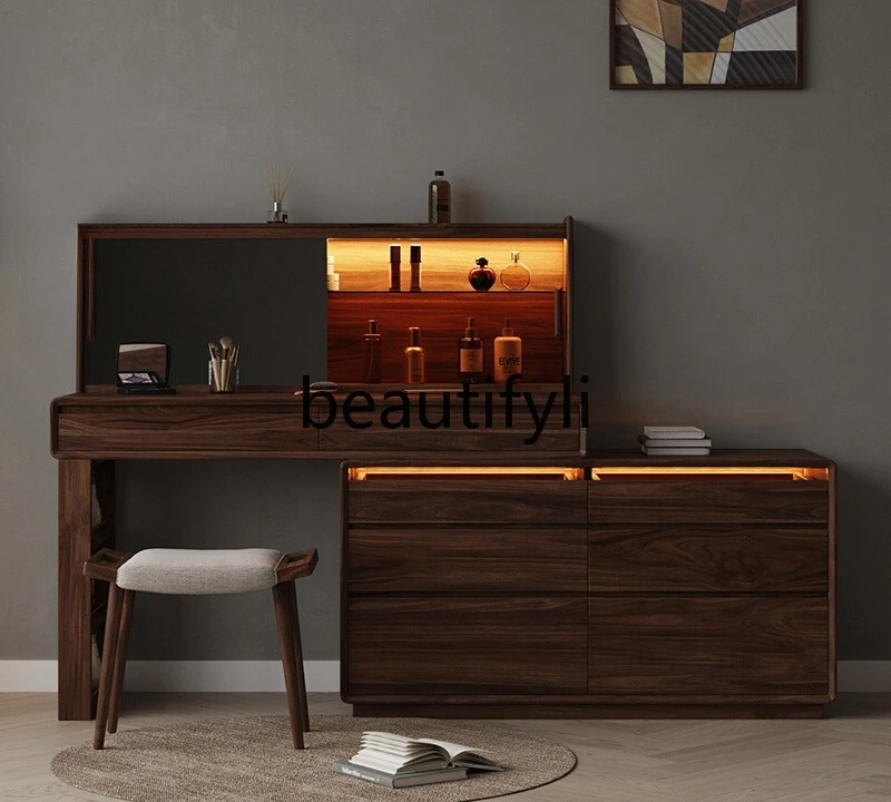 

North American black walnut dresser chest integrated bedroom light luxury retractable bedside cabinet