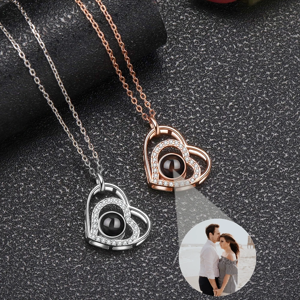 

Custom Photo Projection Photo Necklace for Women Heart Pendant Necklace 925 Silver Chain Anniversary Personalized Gift