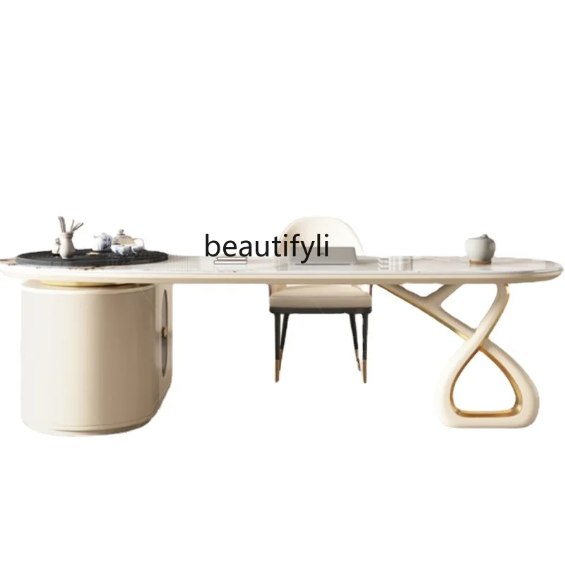 

Modern Stone Plate Large Board Table Office Integrated Curved Belt Tea Set Light Luxury High Sense Creative Table-Chair Set