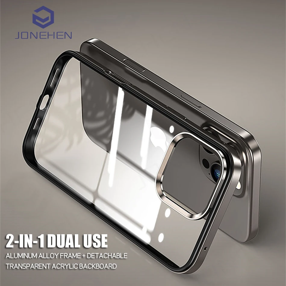 Light Aviation Aluminum Bumper Case For iPhone 12 13 14 15 16 Pro Max Luxury Silicone Frame Detachable 2 IN 1 Clear Back Cover