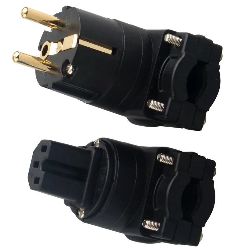 L-shaped Gold Plated Copper Power Plug EU / US / AU / AC Power Plug Connector IEC Power Cable 10A 250V/15A 125V