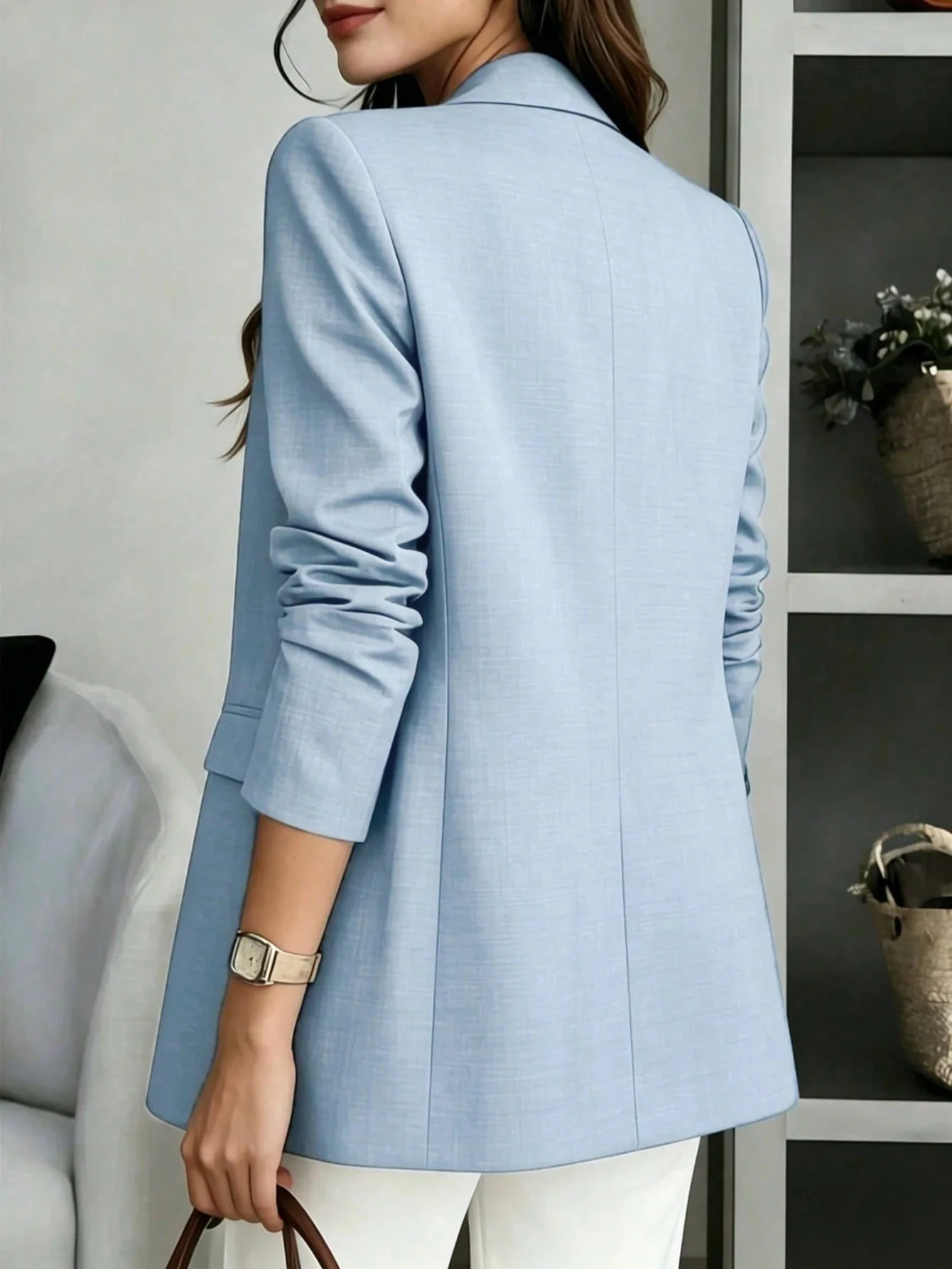 Damen-Blazer mit Reverskragen, Ein-Knopf-Verschluss, Langarm-Jacke mit Scheintaschen, Elegante Büro-Business-Formelle Oberbekleidung – Detail 14