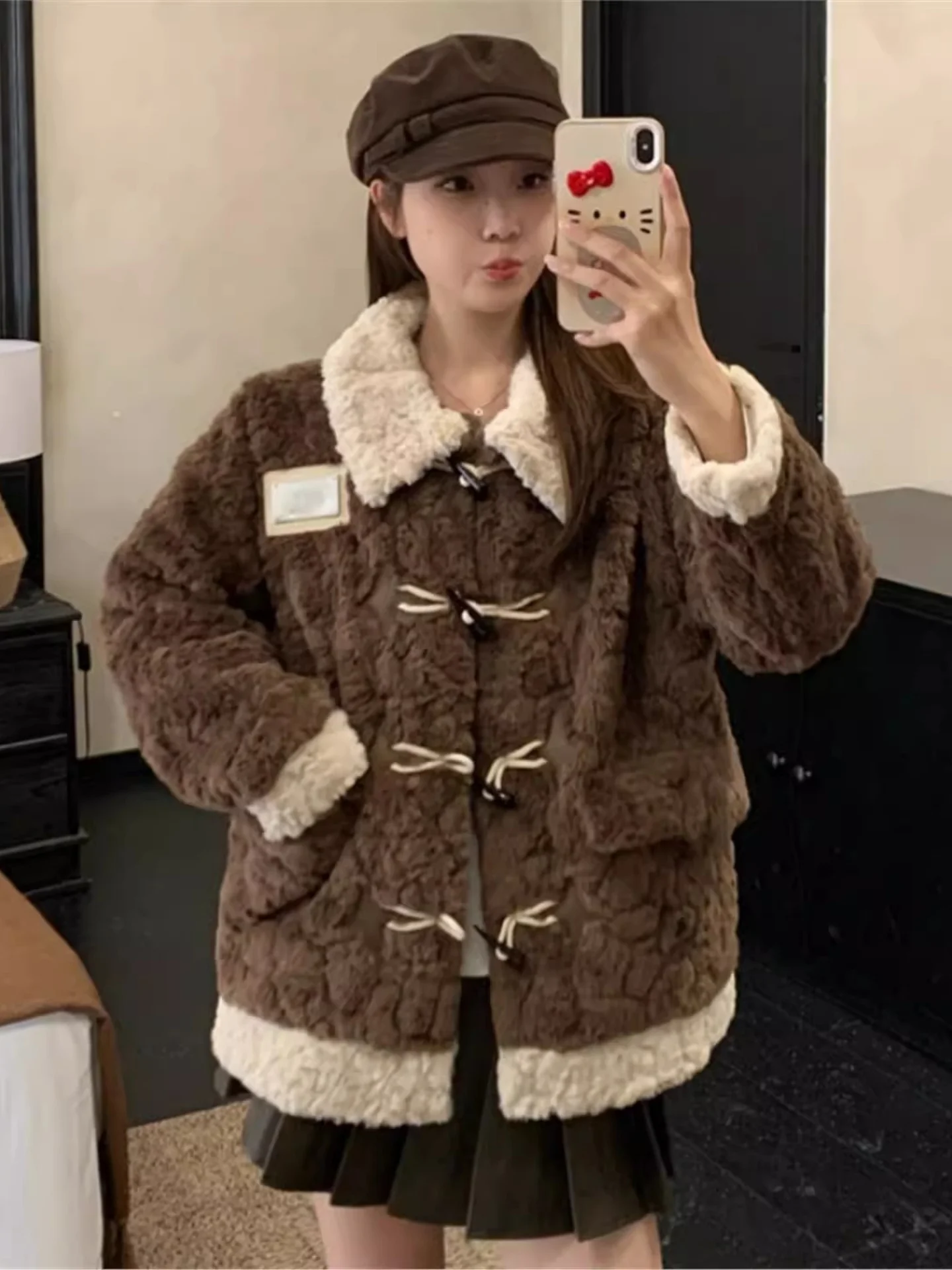 

Lamb Velvet Tweed oulder Length Outerwear Women's Loose Cardigan Coat Korean Sle Long Sve Regular Thin Winter Coat