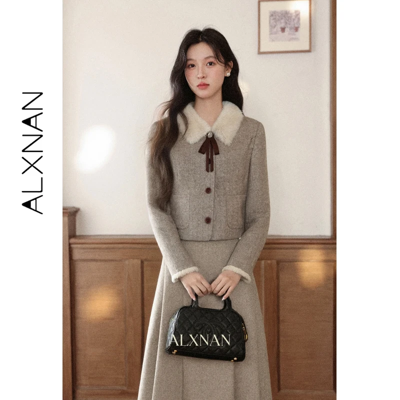 ALXNAN Women's Midi Skirt Vintage 2026 Fashion Elegant Office Long Pleated Skirts Fall Casual Commuter Skirt Ladies DYL662301
