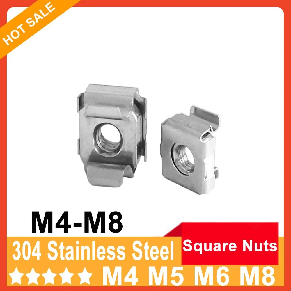 

10pcs/lot M4 M5 M6 M8 304 Stainless Steel Square Clip Floating Cage Nut for Server Cabinet Shelf Rack Mount