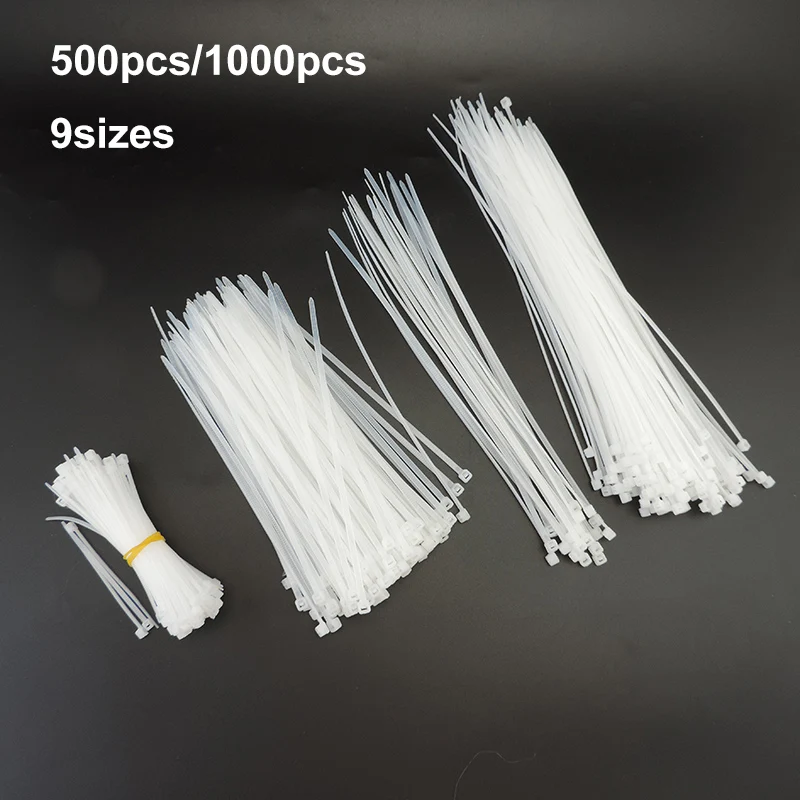 1000pcs 500pcs Self-locking plastic nylon zip cable wire ties 3x100 3x150 5x200mm 5x150 4*200 fastener ring Hardware Loop Wrap