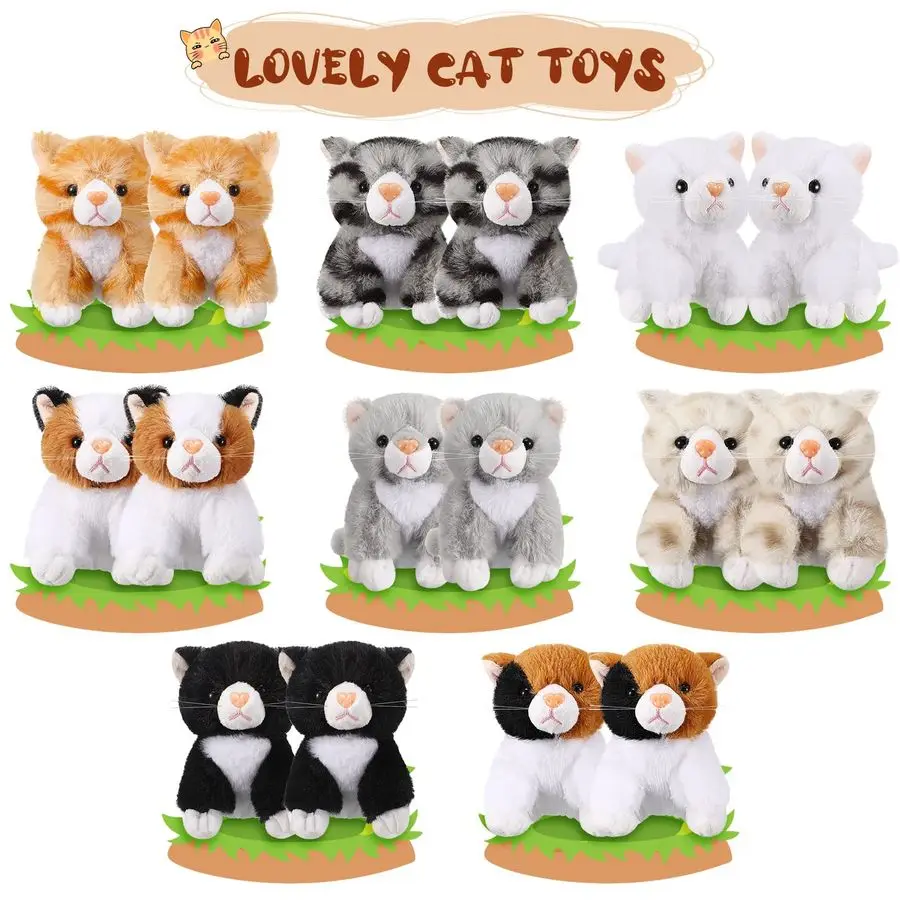 16 szt. Pluszowe Kotki, Zestaw 5-calowych Zabawek dla Dzieci, Różne Słodkie Pluszowe Kotki, Małe Puszyste Zabawki dla Dzieci na Urodziny