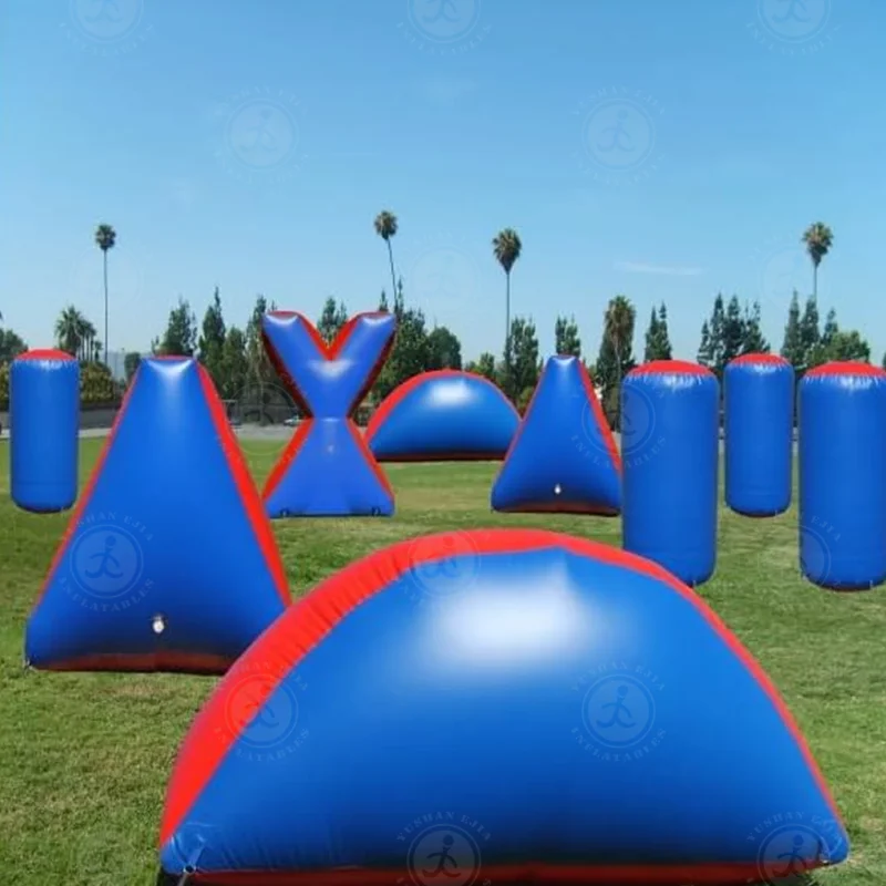 Hot Selling 9 Piece Blue/Red Inflatable Air Bunker Set Airtight Inflatable Paintball Inflatable Bunkers Shooting Game