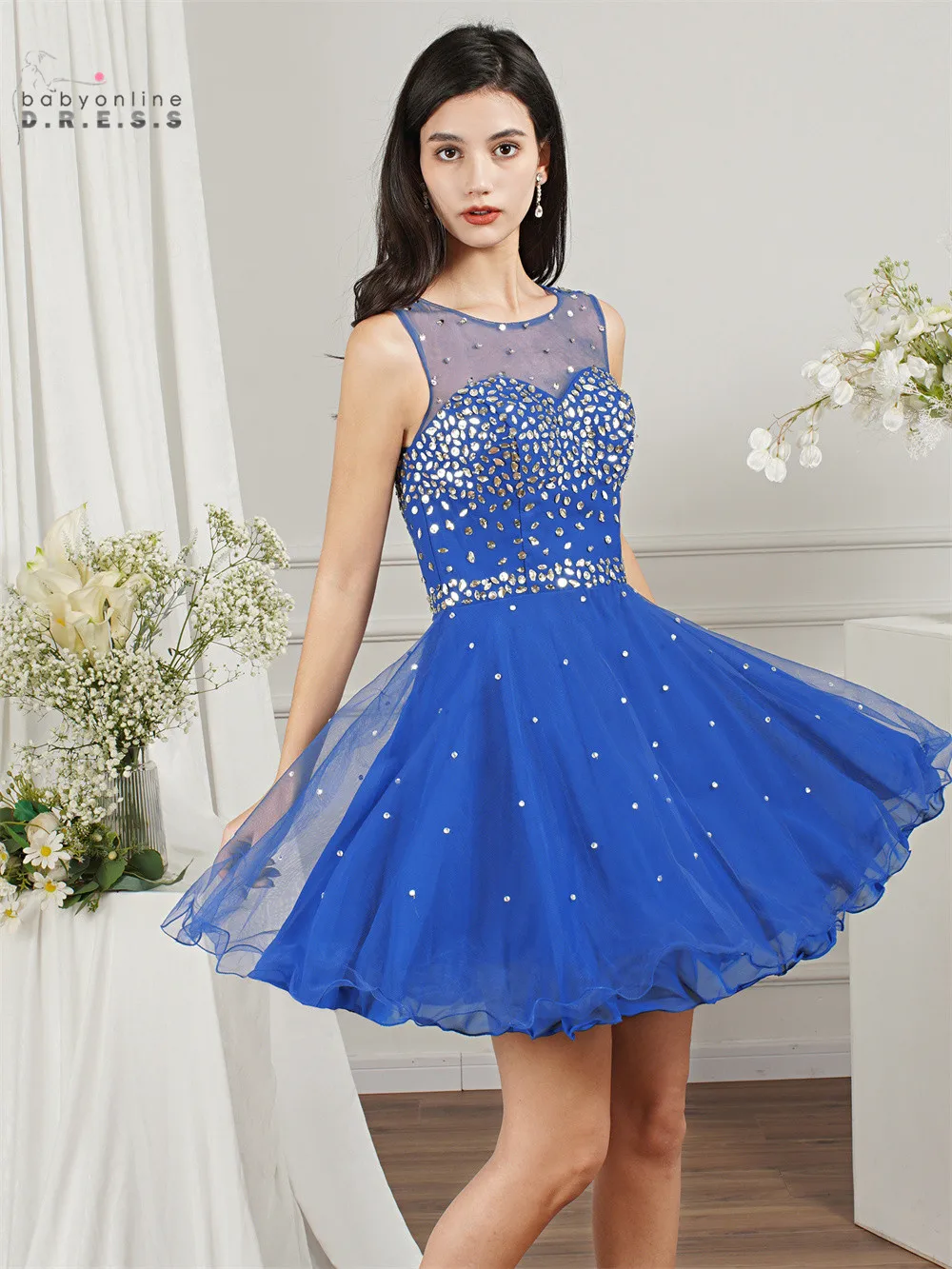 24h envio azul real sem costas vestidos de baile cristal frisado sparkly acima do joelho mini baile formatura vestido festa