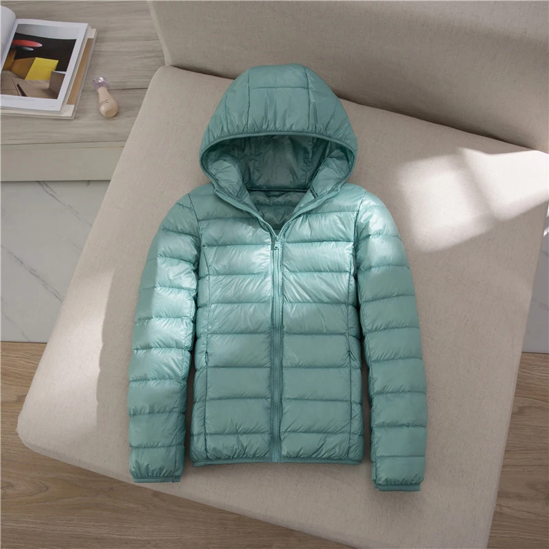 Doudoune Pliable Ultra Légère pour Femme, Manteau Respirant à Capuche, Duvet de Canard Blanc, Toutes Saisons