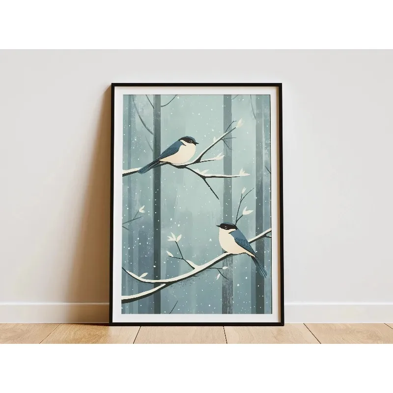 Winter Forest Landscape Vintage Travel Poster Snowy Night Trees Moon Art Print Nature Decor Winter Snow Home Decor Wall Art