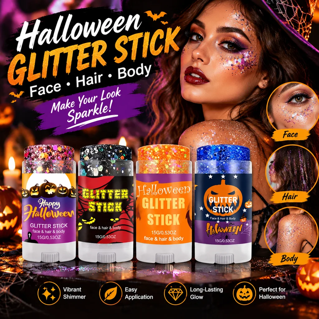4 Colors Body Face Glitter Stick Mermaid Costume Chunky Sequins Gel Hair Makeup Crayon Halloween Party Festival Beauty Net 15g