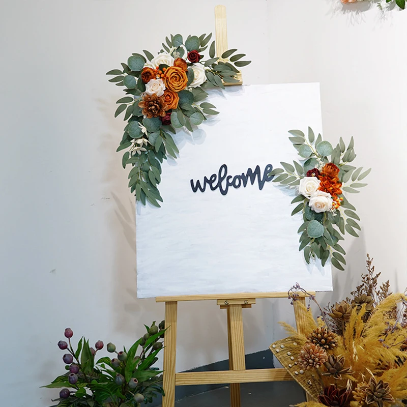 Yannew Spring Wedding Welcome Sign Flowers Artificial Floral Swags for Rustic Wedding Backdrop Reception Ceremony Decoration