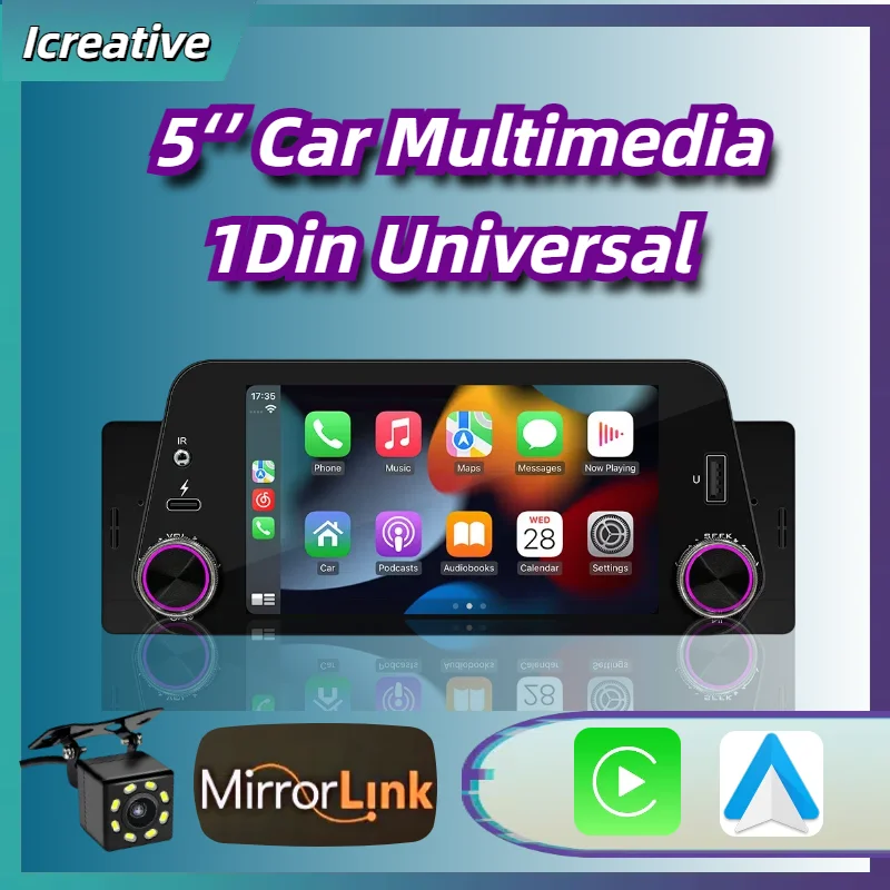 

1Din Car Radio Universal Multimedia Player Carplay&Android Auto Display Navigation Mirrorlink 5 Inch Touch Screen Autoaudio Mp5