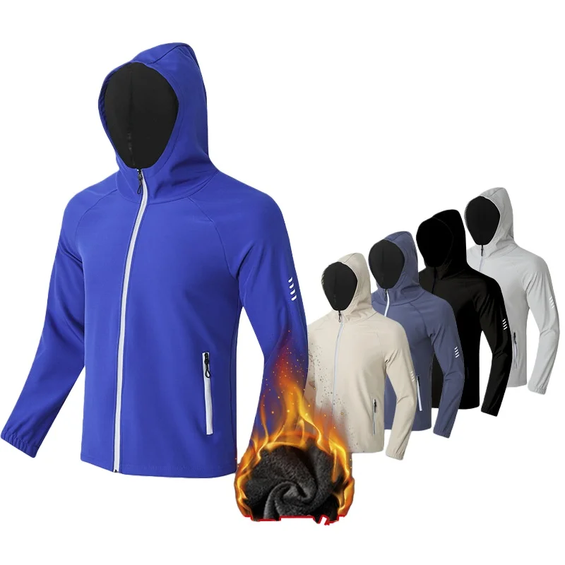 

Унисекс уличная зимняя куртка на флисовой подкладке с застежкой-молнией и толстовкой с капюшоном повседневная софтшелл для езды на велосипеде бег светоотражающая спортивная одежда