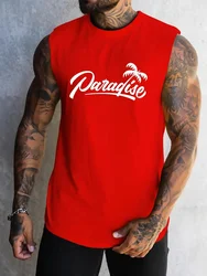 Men's Vest Letter Printed Coconut Tree Pattern Sleeveless Round Neck T-shirt 3D Three-dimensional Printed Street Fashion Vest