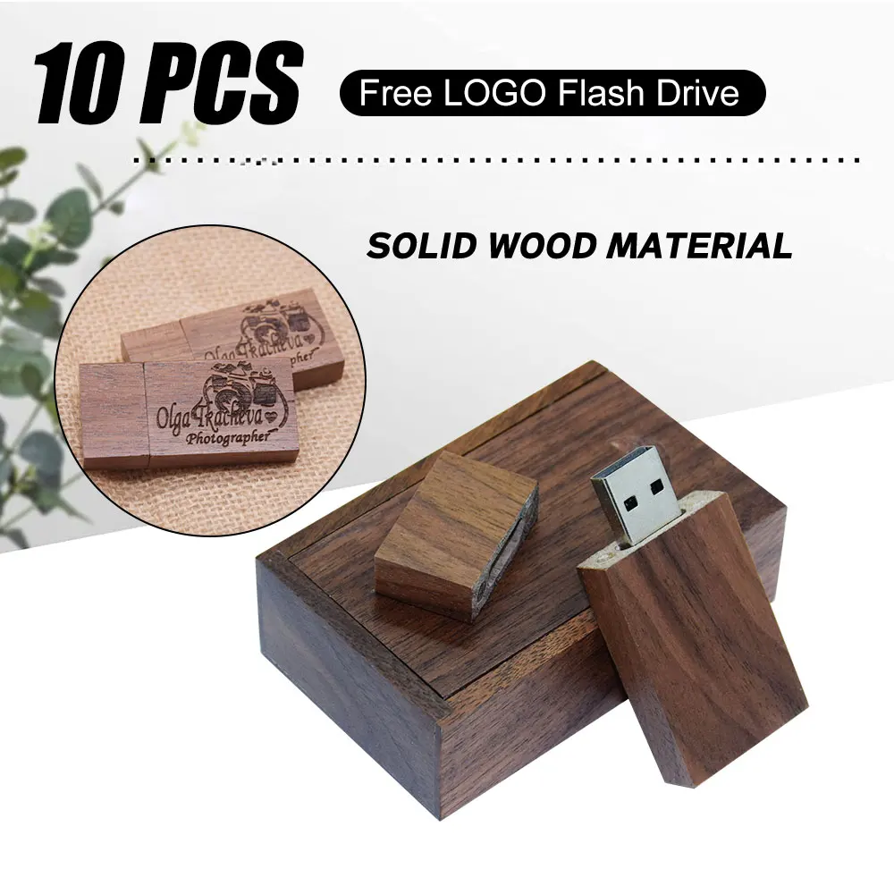 10pcs/lot USB 2.0 Photography Custom LOGO Wooden+ Box Usb Flash Drive wooden Pendrive 4GB 8GB 16GB 32GB 64GB 128GB Wedding Gift