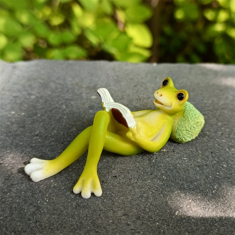 Rustic Book Reading Frog Miniature Resin Study Frog Figurine Bonsai Decor Flower Pot Ornament Craft DIY Sand Table Accessories