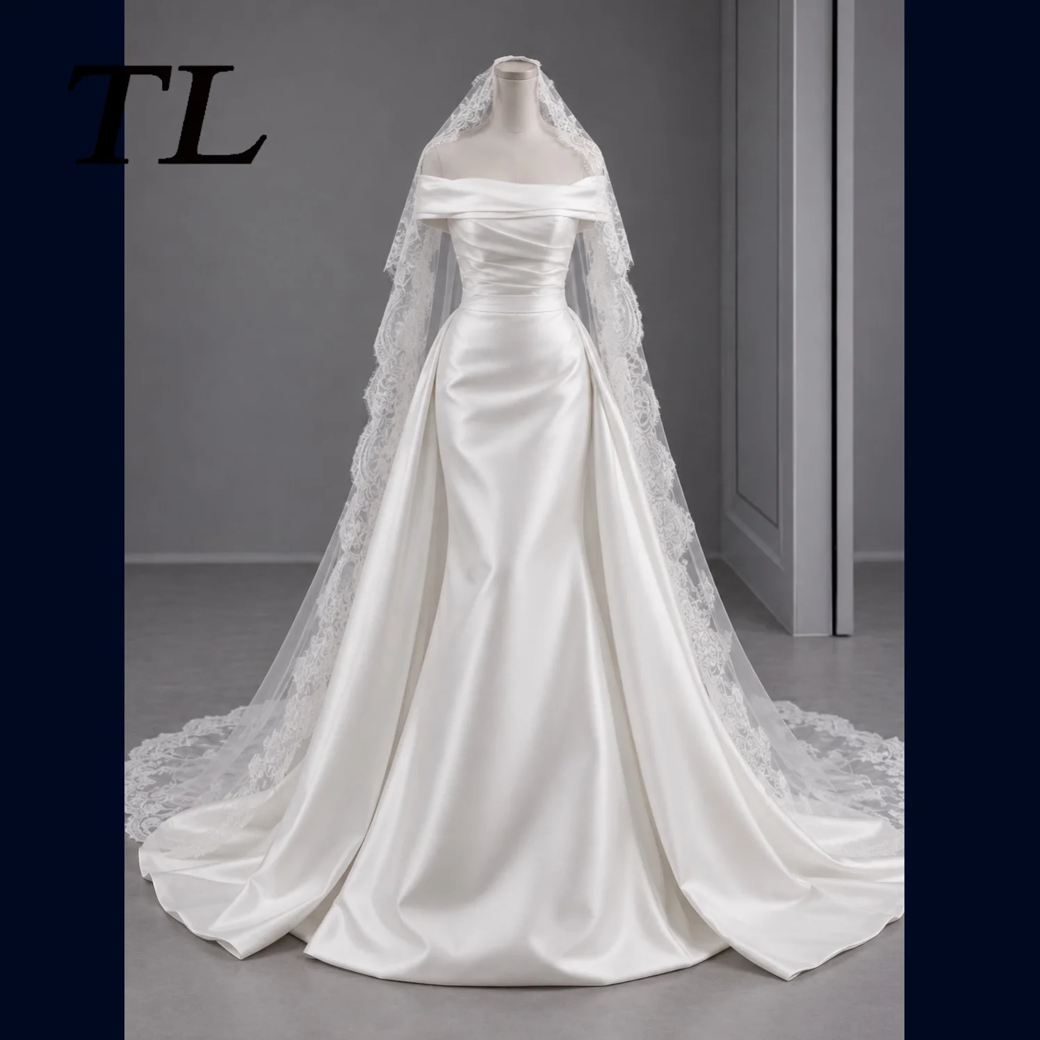 TL Customized 2027 Elegant Off the Shoulder Satin Mermaid Wedding Dress Ruched Bodice Bridal Gown Vestidos De Novia