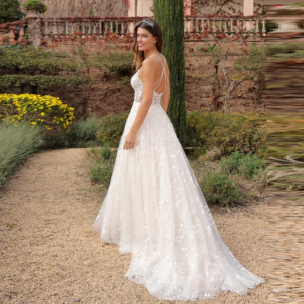 ANGEL Customized Wedding Dresses 2026 New Sleeveless Sexy A-Line V-Neck Spaghetti Strap Bridal Gown Lace Tulle Vestidos de Novia