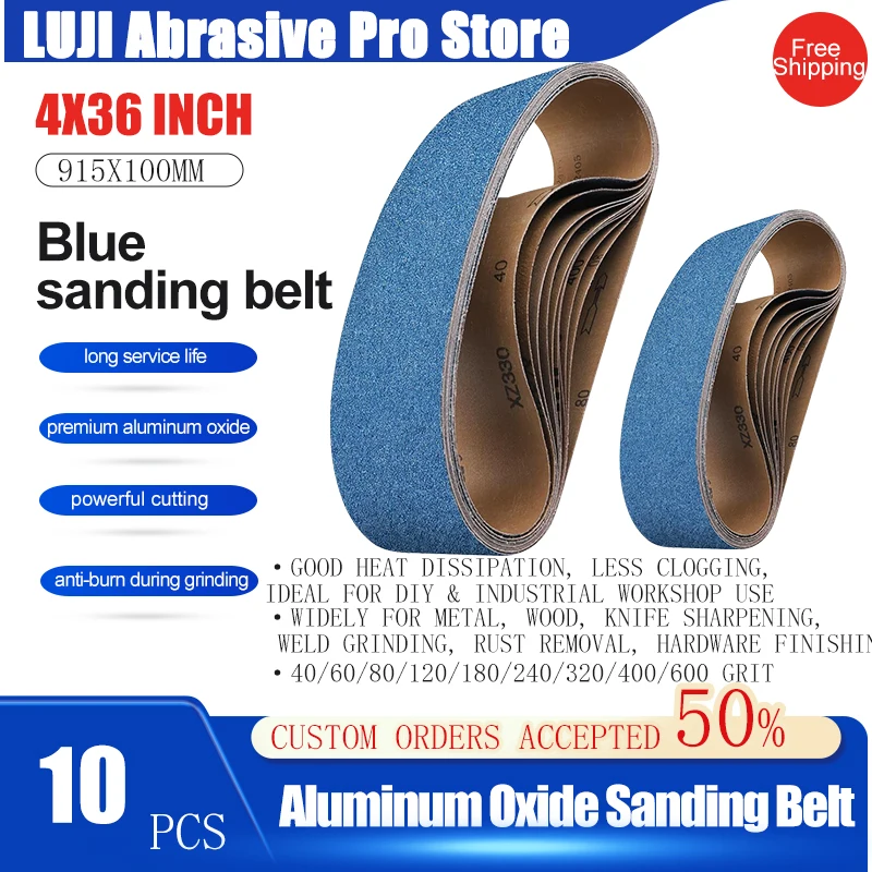 4*36 Inch Blue Sanding Belt 915x100mm Aluminum Oxide Abrasive Anti Tear Cloth Sand Belt Metal Wood Knife Sharpening Rust Removal