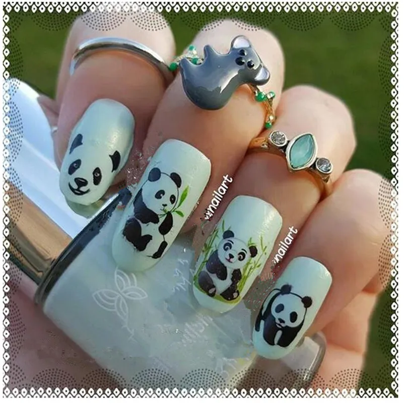 Panda Nail Art Template Cute Panda Design Nail Stamping Plate Bamboo Patterns Manicure Nail Art Image Plates Fun Panda Faces