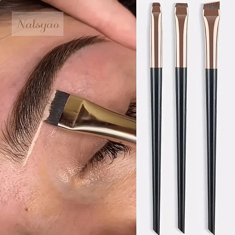 3pcs Makeup Brush Set, Blade Eyeliner Brush Fine Oblique Head Eyebrow Brush Outline Ultra-Thin Eye Shadow Brush