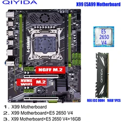 QIYIDA X99 Motherboard Set Kit Xeon LGA2011-3 E5 2650 V4 1pcs*16gb=16GB DDR4 4 channels SATA 3.0 nvme M.2 SATA 3.0 E5 A99