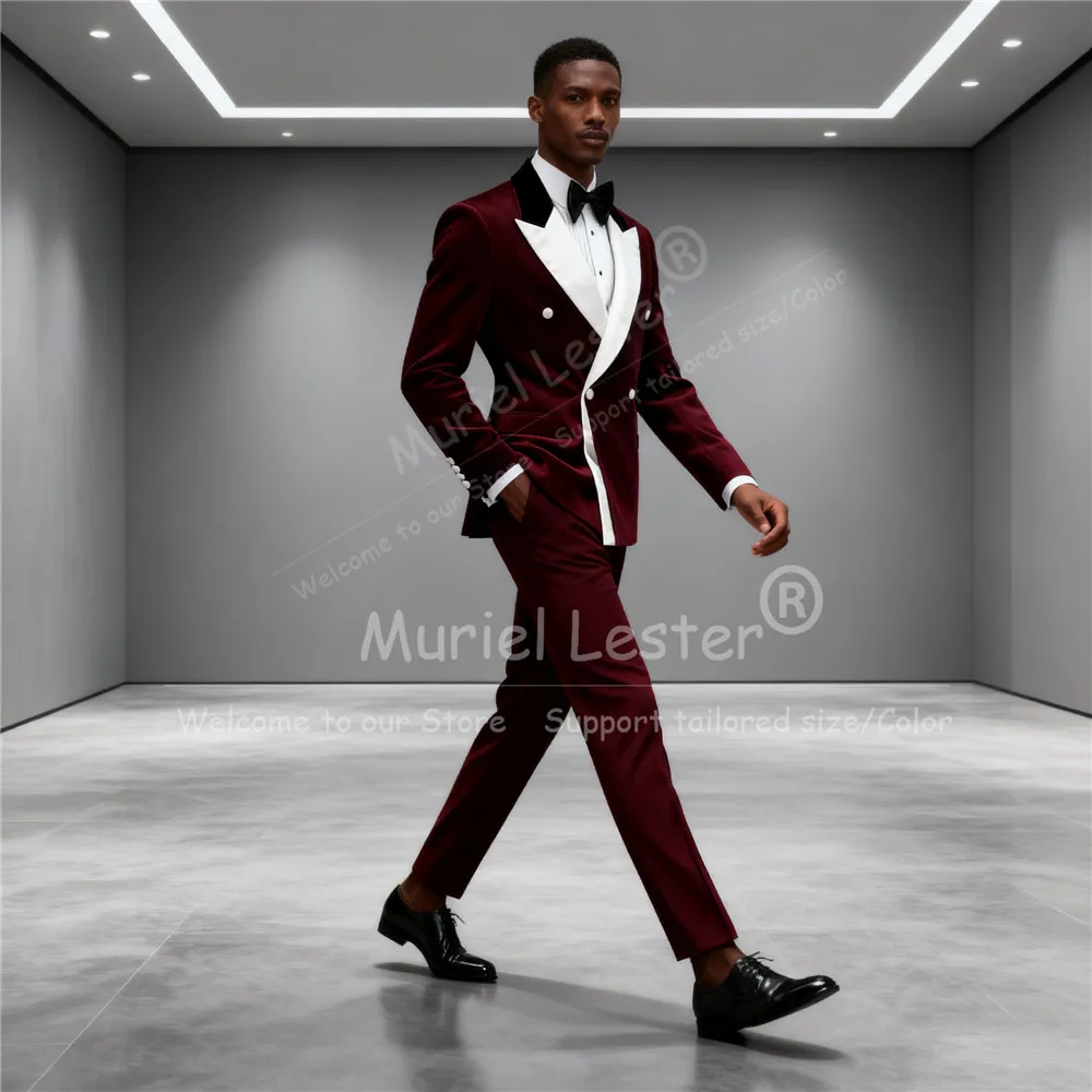 الذكور تصميم الأزياء دعوى الملابس للرجال مزدوجة الصدر سترة السراويل 2 قطعة زي أوم العريس مخصص الزفاف البدلات الرسمية