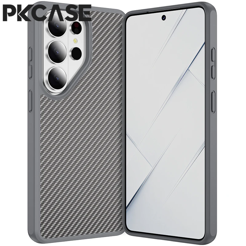 PKCASE Carbon Fiber Textured Skin Feel Phone Case For Samsung S26 S25 S24 S23 Plus Ultra Shockproof Anti Fingerprint Cover