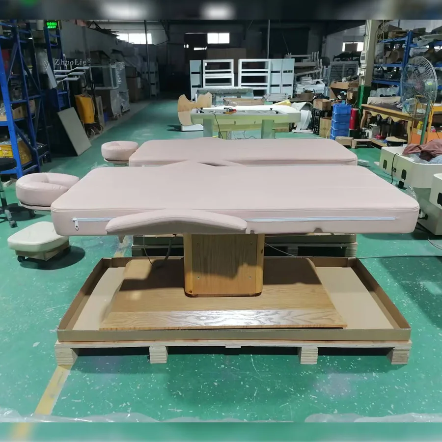 Electric Spa Treatment Massage Table 3 Motors Wood Adjustable Spa Cosmetic Facial Beauty Bed with Face Cradle Headrest