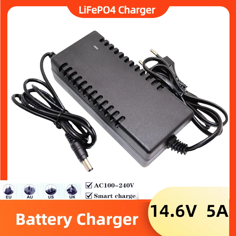 Brand new 14.6V 5A LIFEPO4 charger 4 series 12V iron phosphate battery charger 12.8V 14.4V battery pack power adapter