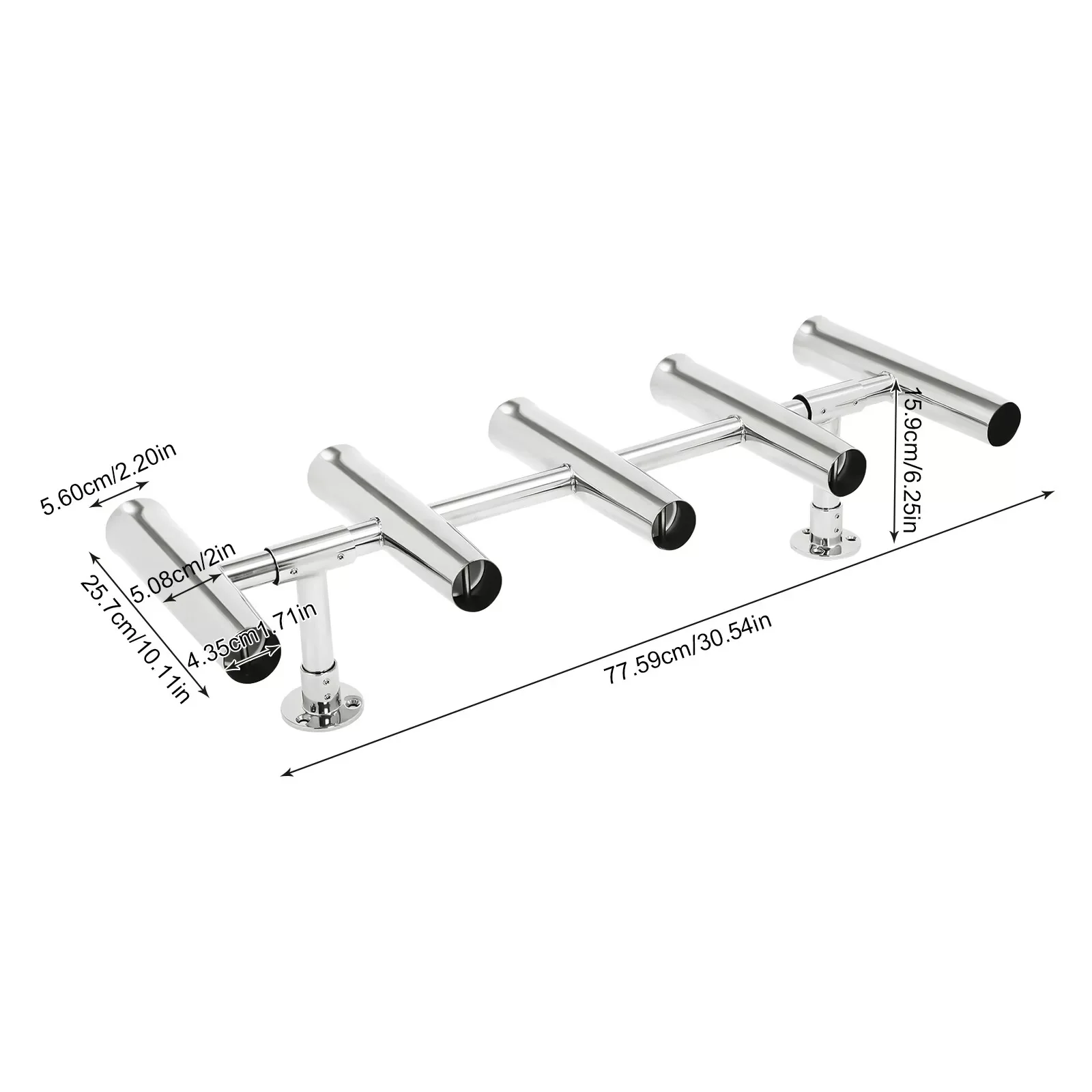 For Boat/Yacht 5 Tube Stainless Steel Marine Fishing Rod Holder Deck Mount Fishing Equipment Stainless Steel T Top