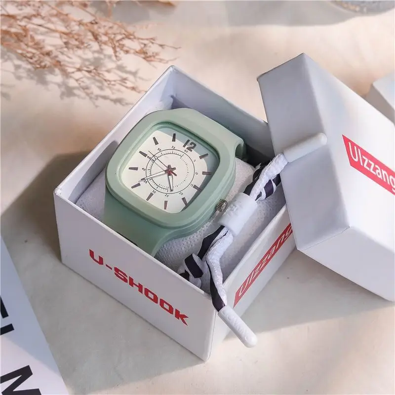 Square Large Dial Quartz Watch Silicone Strap Student Wristwatches Multicolor Fashion Casual Clock for Ladies Gift No Bracelet