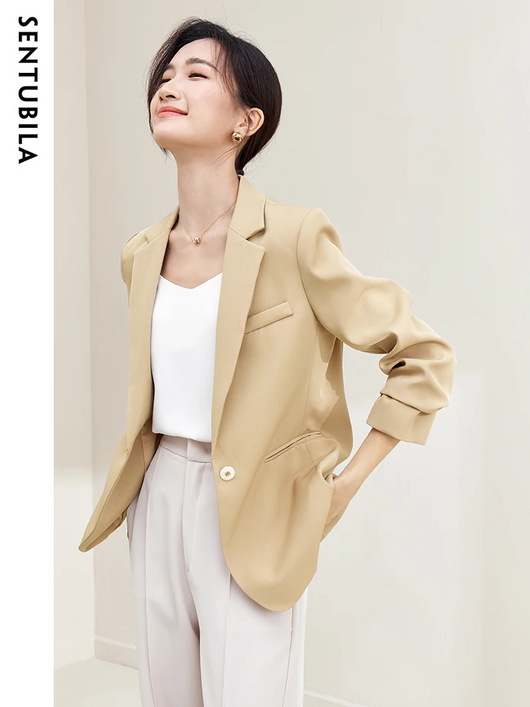 SENTUBILA Women\'s Tailoring Blazer Chic and Elegant Notched Lapel Long Sleeve Suit Jacket 2023 New in Outerwears Female Clothing