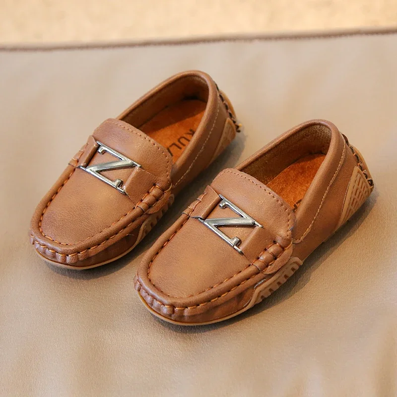 Boys Casual Shoes for Wedding Party Kids Leather Shoes Slip-on Loafers Fashion Metal Buckle Children Moccasins Flats Soft 21-30