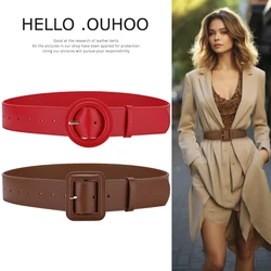 Women Wide Waist Belt Women's Leather Versatile Decorative Coat With Dress Sweater Solid Color Large Square Buckle Retro Girdle