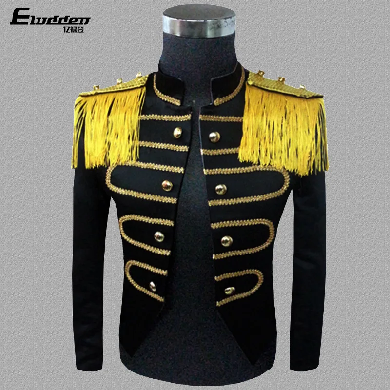 

2025 men's personalized stand-up collar multi-button epaulet fringed suit, host DJ cool stage, performance blazer