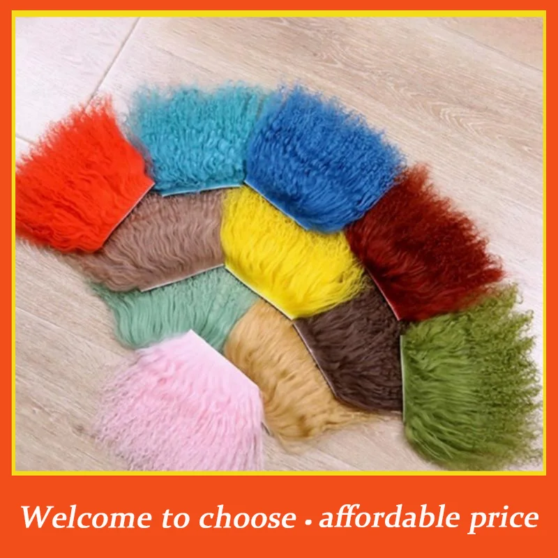 "Mongolia Fur Sheepskin Wool Extensions Hair Row Curly Texture Curly Hair Extensions Durable Lamb Fur Pelt Doll Toy Accessories