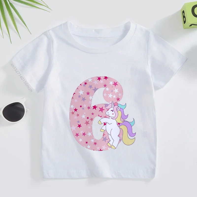 1-12Y Unicorn Number Birthday Shirt Birthday Princess T-Shirt Girls Party T Shirt Unicorn Theme Clothes Kids Gifts Fashion Tops