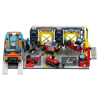 Creative Racing Maintenance Workshop Block Street View Car Repair Shop Building Bricks Figures Construction Toys Gifts for Boys