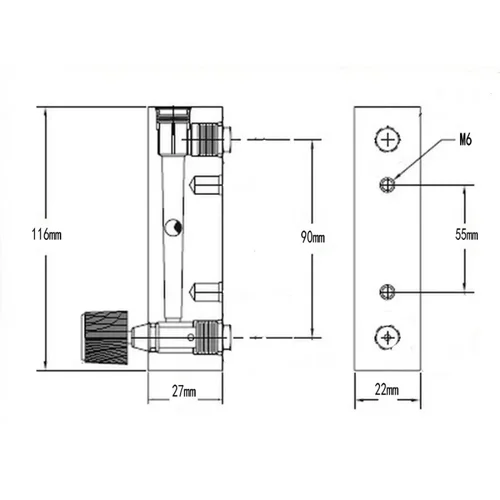 Imagen 2 del producto Medidor de flujo de hidrógeno H2, rotámetro, válvula ajustable de 6mm, conexión de empuje, 100-1000 mL/min, 0,3-3, 0,5-5, 1-10, 2-25l/min, LZM-8M
