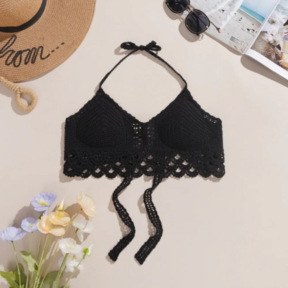 Bohemian Ethnic Style Strap Vest 2024 Sexy Knitted Crop Tops Outerwear Breathable Summer Attire Lady