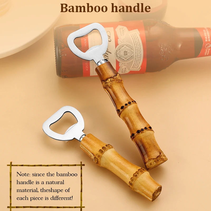 

Beer Bottle Opener Bamboo Handle Drink Opening Tool Retro Restaurant Household Bar Kitchen Bamboo Root Wooden Handle Corkscrew