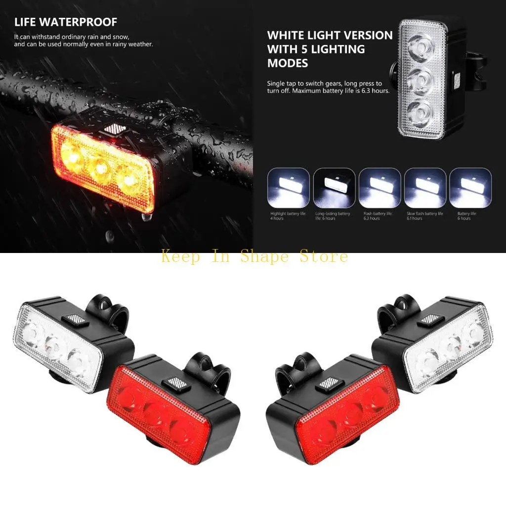 

U1JC Rechargeable Bikes Headlight Taillight Set Adjustable Angles Bicycles Front And Rear Light For Night Riding Visibilities